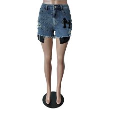 Fashion Beaded Denim Shorts MEM-88546