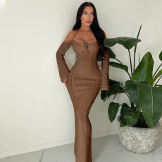 Backless Halter Hollow Out Maxi Dress BLG-D3813984A