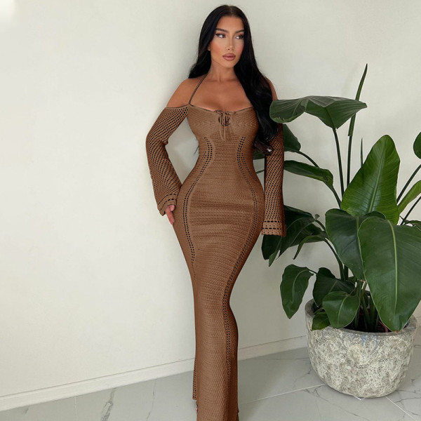 Backless Halter Hollow Out Maxi Dress BLG-D3813984A