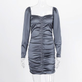 Long Sleeve Pleated Off Shoulder Knits Mini Dress BLG-D981145K