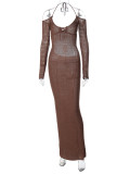 Backless Halter Hollow Out Maxi Dress BLG-D3813984A