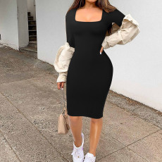 Square Neck Long Sleeve Midi Dress MZ-2832