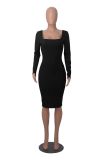 Square Neck Long Sleeve Midi Dress MZ-2832