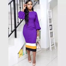 Long Sleeve Patchwork Midi Dress OM-1731