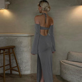 Sexy Halter Backless Split Maxi Dress BLG-D3713464K