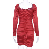 Long Sleeve Pleated Off Shoulder Knits Mini Dress BLG-D981145K