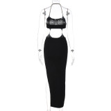 Backless Hollow Out Chain Halter Maxi Dress BLG-D258649A
