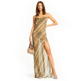 Sexy Sling Print Chiffon Split Dress BLG-D8B0581
