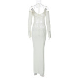 Backless Halter Hollow Out Maxi Dress BLG-D3813984A