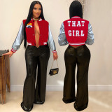 Embroidered Color Block Spliced Baseball Jacket MDF-5390