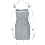 Sexy Sling Pleated Mini Dress BLG-D114534A