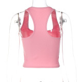 U Neck Letter Hot Drill Vest BLG-T2B11121K