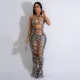 Metallic Color Pull Ring Hollow Out Backless Split Nightclub Dress MUE-8038
