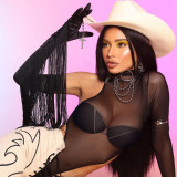 Single Shoulder Long Sleeve Mesh Bodysuit BLG-P910644Z