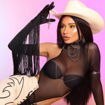 Single Shoulder Long Sleeve Mesh Bodysuit BLG-P910644Z