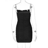 Sexy Sling Pleated Mini Dress BLG-D114534A