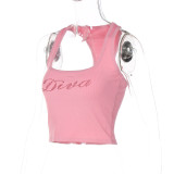 U Neck Letter Hot Drill Vest BLG-T2B11121K