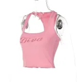 U Neck Letter Hot Drill Vest BLG-T2B11121K