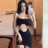 Backless Hollow Out Chain Halter Maxi Dress BLG-D258649A