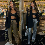 Casual Pressed-pleat Casual Straight Pants YNSF-2626