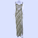 Sexy Sling Print Chiffon Split Dress BLG-D8B0581