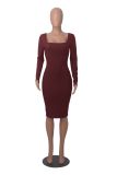 Square Neck Long Sleeve Midi Dress MZ-2832