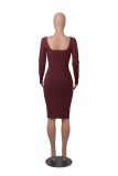 Square Neck Long Sleeve Midi Dress MZ-2832