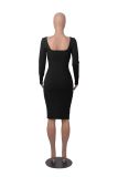 Square Neck Long Sleeve Midi Dress MZ-2832