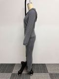 Long Sleeve Stripe Hooded Two Piece Pants Set NY-10677