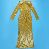 Slim V Neck Hollow Out Maxi Dress NY-3101