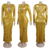 Slim V Neck Hollow Out Maxi Dress NY-3101