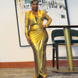 Slim V Neck Hollow Out Maxi Dress NY-3101