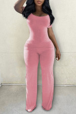 Short Sleeve Solid Color Two Piece Pants Set ME-8483
