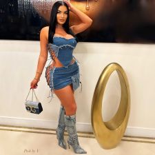 Sexy Halter Wrap Chest And Bandage Skirt 2 Piece Set BS-1359