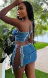 Sexy Halter Wrap Chest And Bandage Skirt 2 Piece Set BS-1359