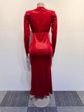 Slim V Neck Hollow Out Maxi Dress NY-3101