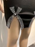Hot Drilling Bow Split Sling Mini Dress NY-2995
