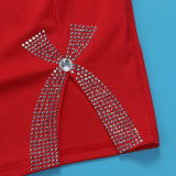 Hot Drilling Bow Split Sling Mini Dress NY-2995