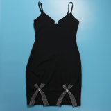 Hot Drilling Bow Split Sling Mini Dress NY-2995