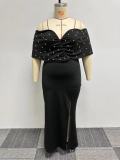 Plus Size Pearl Sleeveless One Shoulder Split Dress NY-3102