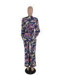 Fashion Print V Neck Two Piece Pants Set ZDF-31329
