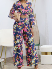 Fashion Print V Neck Two Piece Pants Set ZDF-31329