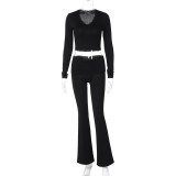 Fashion V Neck Crop Tops And Pants 2 Piece Set BLG-S3C15157K