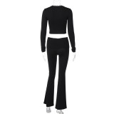 Fashion V Neck Crop Tops And Pants 2 Piece Set BLG-S3C15157K