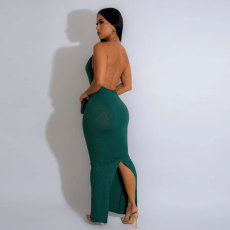 Sexy Deep V Neck Backless Split Maxi Dress NY-10678