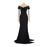 Sexy Solid Color Nightclub V Neck Split Long Dress AIL-243