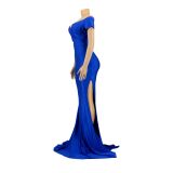 Sexy Solid Color Nightclub V Neck Split Long Dress AIL-243