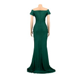 Sexy Solid Color Nightclub V Neck Split Long Dress AIL-243