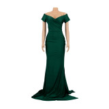 Sexy Solid Color Nightclub V Neck Split Long Dress AIL-243