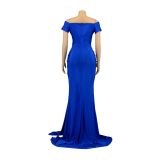 Sexy Solid Color Nightclub V Neck Split Long Dress AIL-243